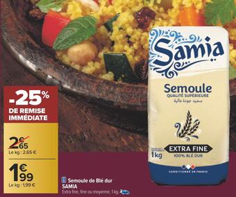 Carrefour Samia semoule de blé dur offre