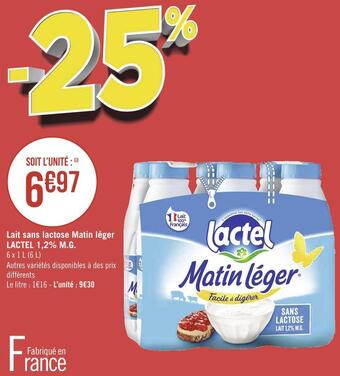 Géant Casino Lactel lait sans lactose matin léger 1,2% m.g. offre