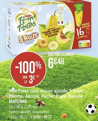 Materne pom’potes sans sucres ajoutés 5 fruits pomme, abricot, pêche, poire, banane
