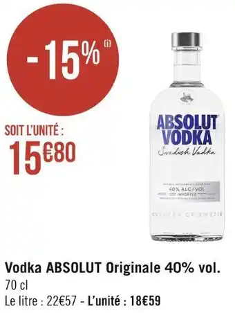 Géant Casino Absolut vodka originale 40% vol. offre