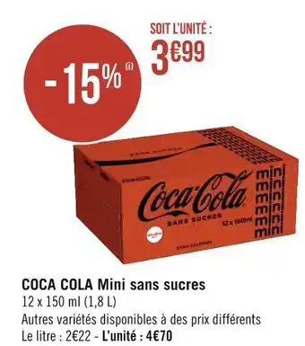 Géant Casino Coca cola coca cola mini sans sucres offre