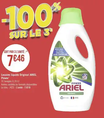 Géant Casino Ariel lessive liquide original power* offre
