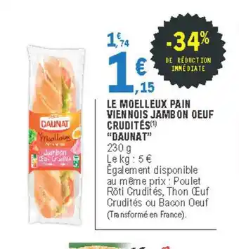 Le Moelleux Pain Viennois Jambon œuf Crudités 