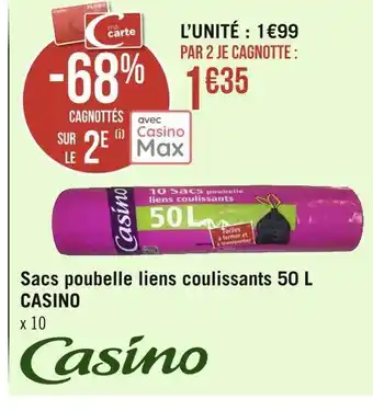 Casino sacs poubelle liens coulissants 50 l