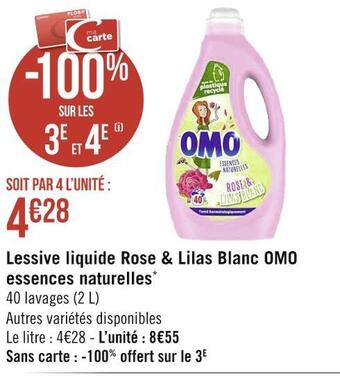 Géant Casino Omo lessive liquide rose & lilas blanc omo essences naturelles* offre