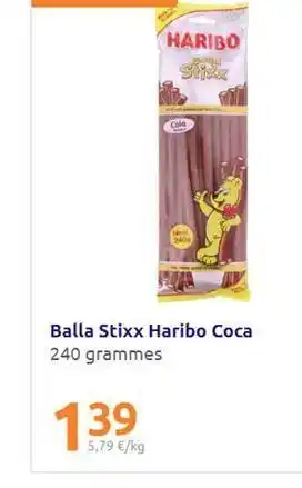 Action Haribo balla stixx haribo coca 240 grammes 139 5,79 €/kg offre