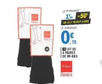 E.Leclerc Lot De 4 Paires De Mi-bas Tissaia Basics offre