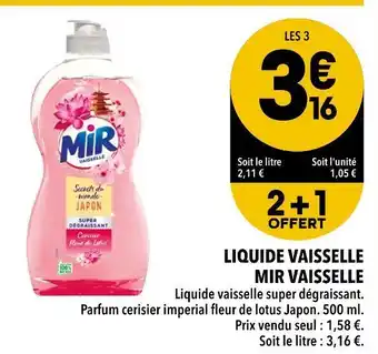 Supeco Mir vaisselle liquide vaisselle offre