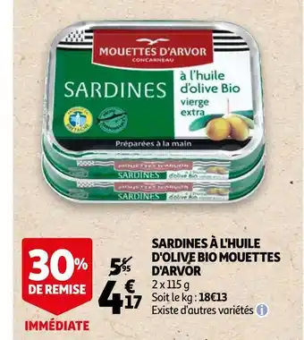 Auchan Les mouettes d'arvor sardines à l'huile d'olive bio offre