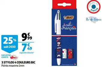 Auchan Bic 3 stylos 4 couleurs offre
