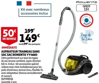Auchan Rowenta aspirateur traineau sans sac sac yy4660 offre