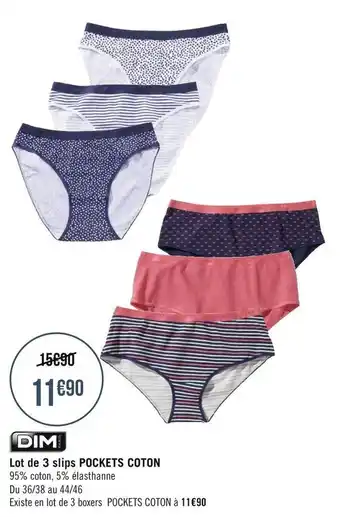 Dim lot de 3 slips pockets coton