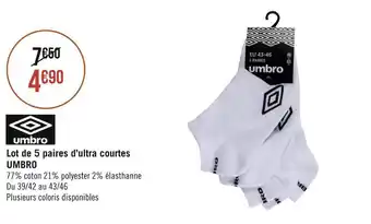 Umbro lot de 5 paires d’ultra courtes
