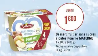 Géant Casino Materne dessert fruitier sans sucres ajoutés pomme offre
