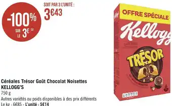 Géant Casino Kellogg’s céréales trésor goût chocolat noisettes offre