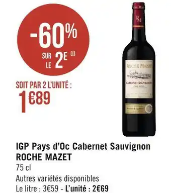 Géant Casino Roche mazet igp pays d’oc cabernet sauvignon offre