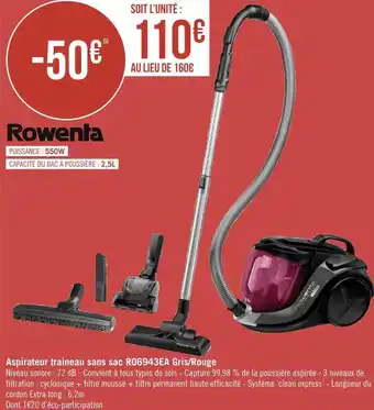 Rowenta aspirateur traineau sans sac ro6943ea gris/rouge