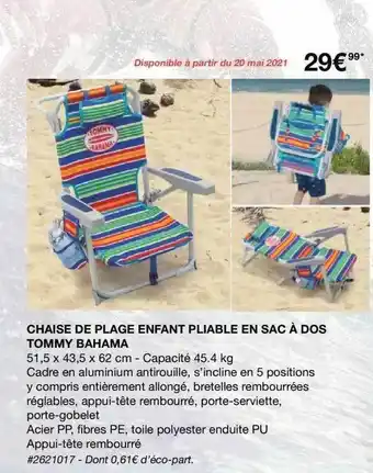 Costco Chaise De Plage Enfant Pliable En Sac à Dos Tommy Bahama offre