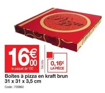 Promocash Boîtes à Pizza En Kraft Brun 31 x 31 x 3,5 cm offre