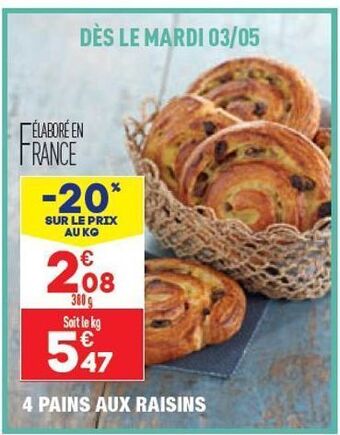 ALDI 4 pains aux raisins offre