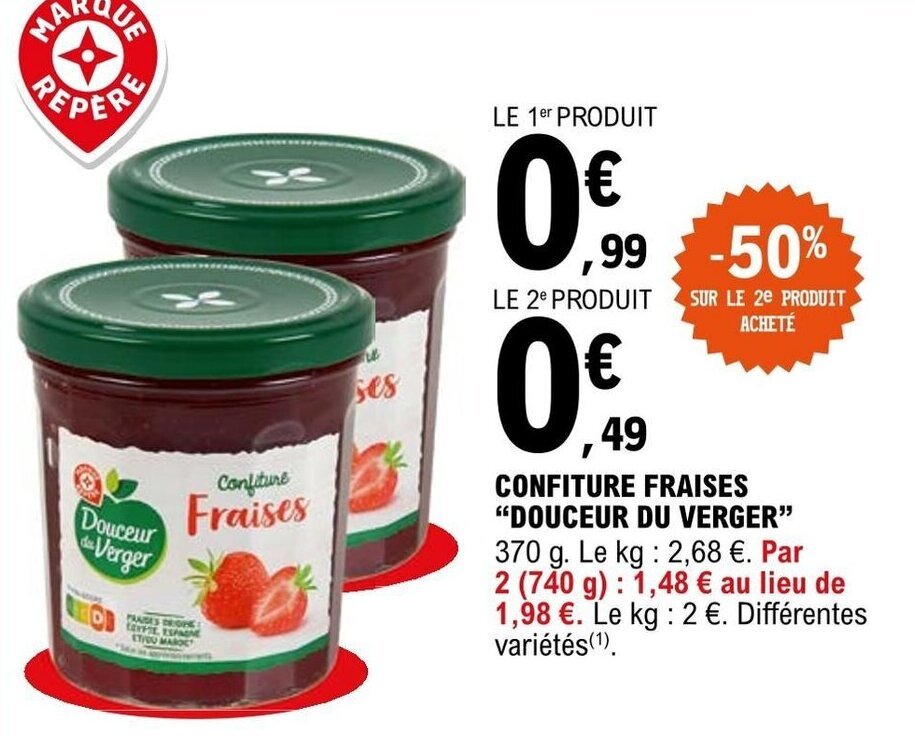 Promo Confiture fraises chez E.Leclerc