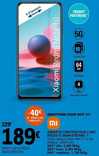 E.Leclerc Smartphone redmi note 10 offre