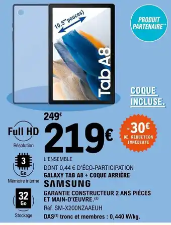 E.Leclerc Galaxy tab A8 + coque arrière offre