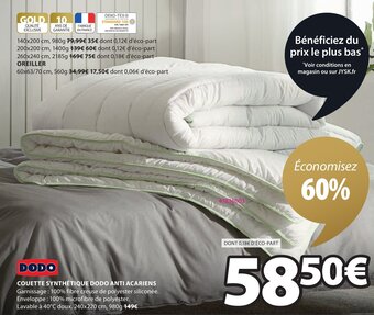 JYSK Couette Synthétique Dodo Anti Acariens offre