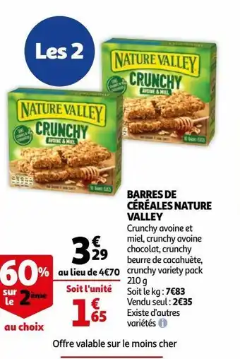 Auchan Barres de céréales nature valley offre