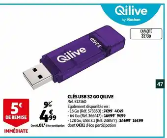Auchan Clés usb 32 go qilive offre