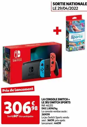 Auchan La console switch + le jeu switch sports offre