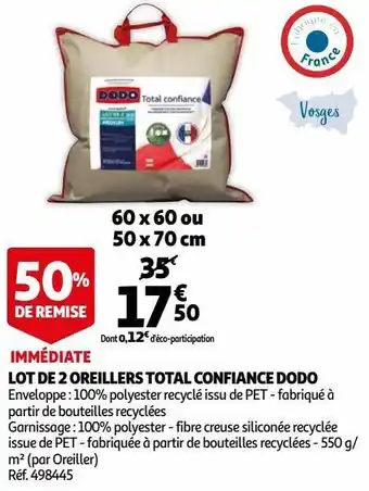 Auchan Lot de 2 oreillers total confiance dodo offre