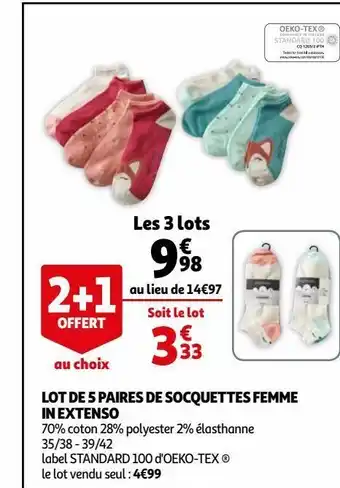 Auchan Lot de 5 paires de socquettes femme in extenso offre