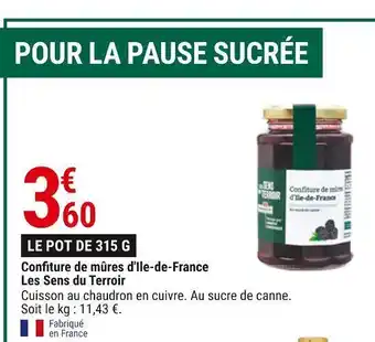 Gamm vert Les sens du terroir confiture de mûres d'ile-de-france offre