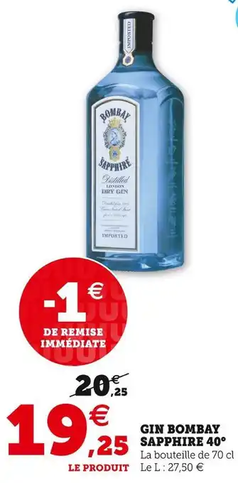 Super U Bombay sapphire gin 40° offre