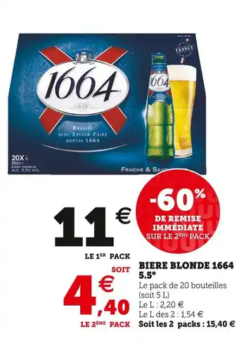 Super U 1664 biere blonde 5.5° offre