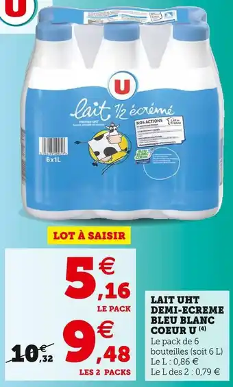 Super U U lait uht demi-ecreme bleu blanc coeur offre