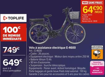 Carrefour Toplife vélo à assistance électrique e-4600 offre