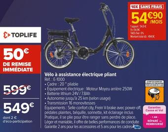 Carrefour Toplife vélo à assistance électrique pliant offre