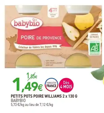 naturéO Babybio petits pots poire williams 2 x 130 g offre