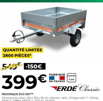 Feu Vert Remorque eco 150 offre