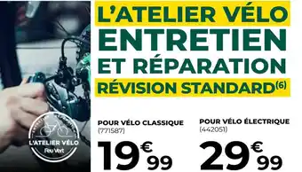 Feu Vert L’atelier vélo entretien et réparation révision standard offre