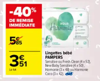 Carrefour Market Lingettes bébé Pampers offre