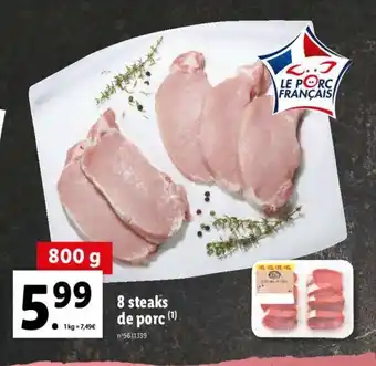 Lidl 8 Steaks de Porc offre