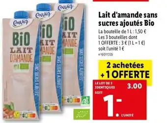 Lidl Lait d'Amande Sans Sucres Ajoutés Bio offre