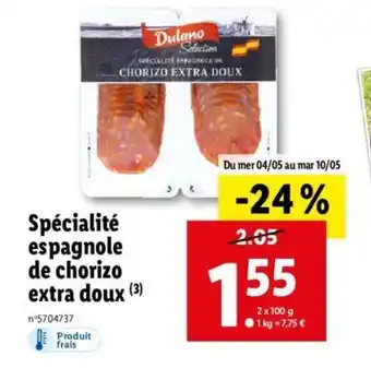 Lidl Spécialité Espagnole De Chorizo Extra Doux offre