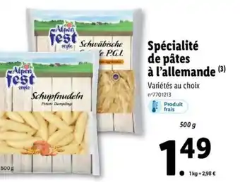 Lidl Spécialité De Pâtes à L'Allemande offre