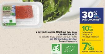 Carrefour Carrefour bio 2 pavés de saumon atlantique avec peau offre