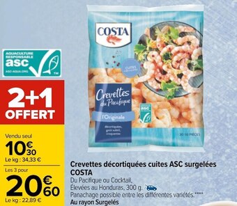 Carrefour Costa crevettes décortiquées cuites asc surgelées offre