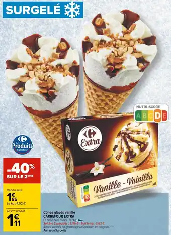Carrefour Carrefour extra cônes glacés vanille offre